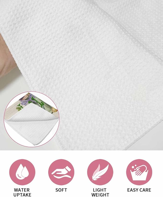 Lucky Clover Floral Dish Towels Set, Waffle Weave Kitchen Towels Microfiber Towels Cleaning Rustic St. Patricks Day Lavender Flower Soft Absorbent Dish Drying Towels Hand Towels 4 Pack 15.7x23.6 In - Image 5