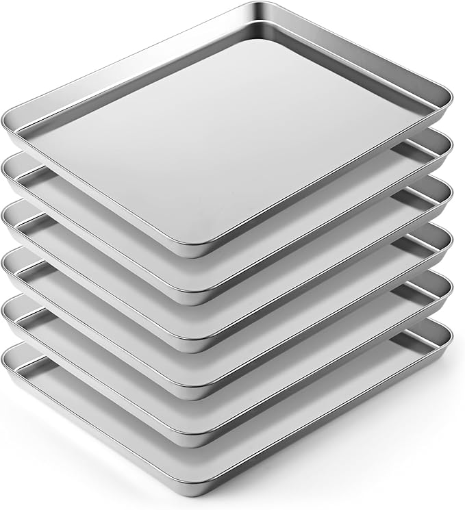 Mimorou 6 Pcs Baking Sheet Set Stainless Steel Cookie Sheet Cookie Baking Pan Bakeware Oven Tray Dishwasher Safe Commercial Grade Pans(16x12x1 Inch) by Mimorou