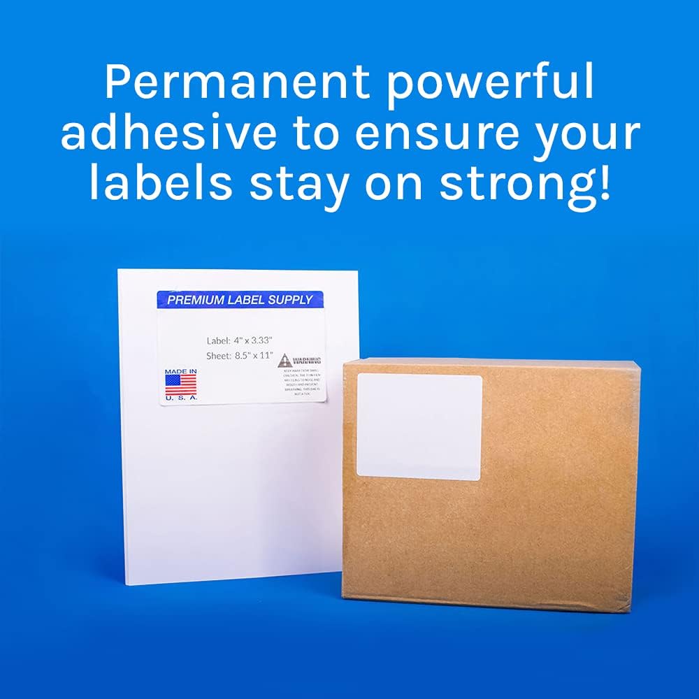 Premium Label Supply White Sticker FBA Labels – 4" x 3.33" – Laser/Inkjet Compatible – (6 per Sheet), 100 Sheets - 600 Total Adhesive Labels