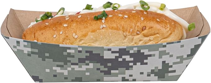Restaurantware-Bio Tek 1/2 Pound Food Trays, 400 Disposable Paper Food Trays - Heavy-Duty, Greaseproof, Camouflage Paper Food Boats, For Snacks, Appetizers, Or Treats, Use At Parties Or Carnivals - Image 9