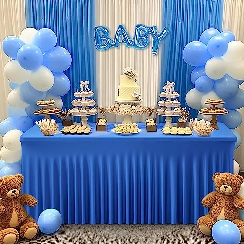2 Pack Royal Blue Spandex Table Clothes for 8 Foot Rectangle Tables, Wrinkle Free Fitted Table Cover 8ft Stretch Tablecloths with Skirt for Parties Weddings Birthday Banquet Baby Shower - Image 6