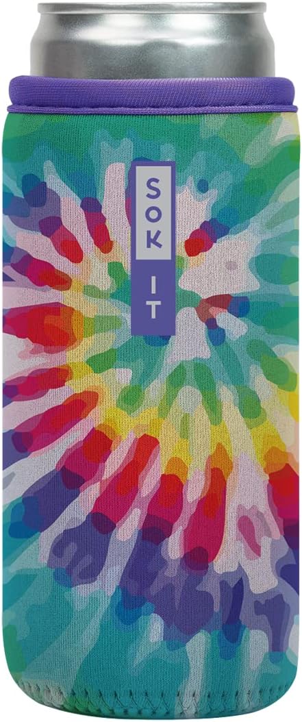 Sok It CanSok Sleeve for Beer & Soda Insulated Neoprene Cover (Rainbow Tie Dye, 12oz Slim Can Sleeve)
