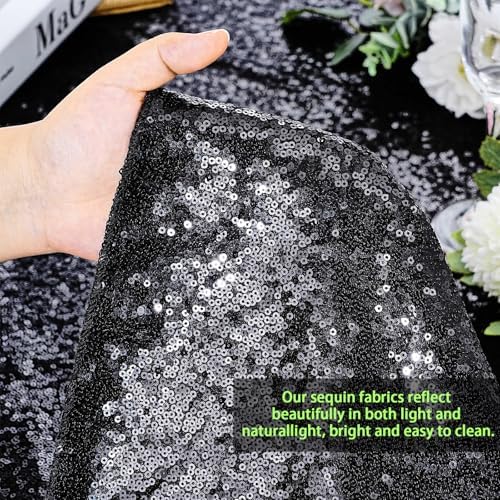 Black Sequin Tablecloth 60"x102" Black Table Cloth Rectangle Glitter Fabric - Image 4
