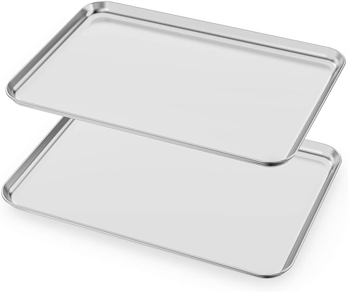 Baking Sheets Set of 2, HKJ Chef Cookie Sheets 2 Pieces Stainless Steel Baking Pans & Toaster Oven Tray Pans, Rectangle Size 20L x 14W x 1H inch & Non Toxic & Healthy & Easy Clean by HKJ+Chef
