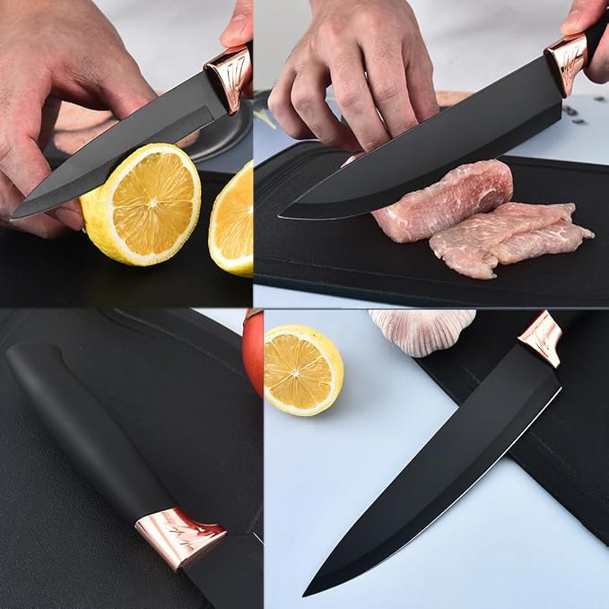 19 Pieces Kitchen Utensil and Knife Set with Storage, with 11 Piece Silicone Cooking Utensils Set 5 ieces Sharp Stainless Steel Chef Knives Scissors Whisk Tongs and Cutting Board, Black - Image 5