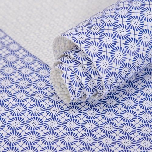 FIFTY FEET 12"x120" Non-Adhesive Shelf Liner for Kitchen Cabinets and Drawers, Washable Non-Slip PVC Cabinet Liner (Blue Circle)(4 Roll) by FIFTYFEET