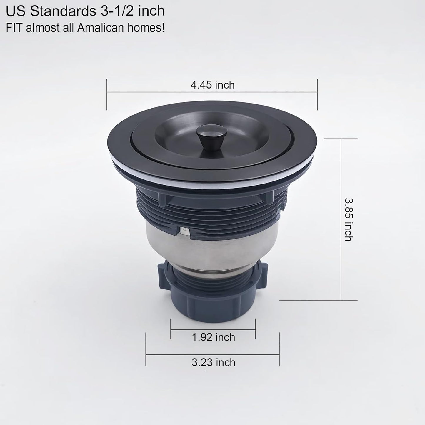 3-1/2-Inch Kitchen Sink Drain Strainer Assembly Kit Black, GZILA Deep Waste Basket Strainer with Sealing Lid Sink Stopper, 304 Stainless Steel