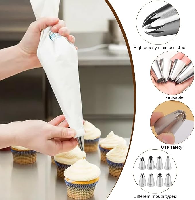 8pcs Stainless Steel Professional Set Large Piping Nozzles Flower Piping Tips Star Nozzle Nozzles for Piping Bag Attachments Piping Nozzles Decoration Tips for Cream Cupcakes Cake Syringe - Image 3