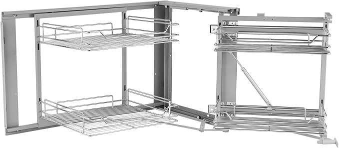 VEVOR 18" W Opening Blind Corner Pull Out Organizer, 2 Tier 4 Shelf Kitchen Cabinet Organizer, Magic Chrome Carbon Steel Storage Basket, Slide Out Storage Organizer, Left & Right Open Compatible - Image 9