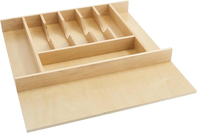 Rev-A-Shelf Trim-to-Custom-Fit Silverware Drawer Organizer for Kitchen Utensil Cutlery Cabinet Storage, Natural Maple Wood 9 Compartment Tray Insert 4WCT-3SH by Rev-A-Shelf