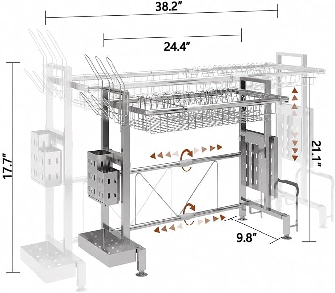 Over The Sink Dish Drying Rack, Expandable Width & Height Dish Rack - Image 3