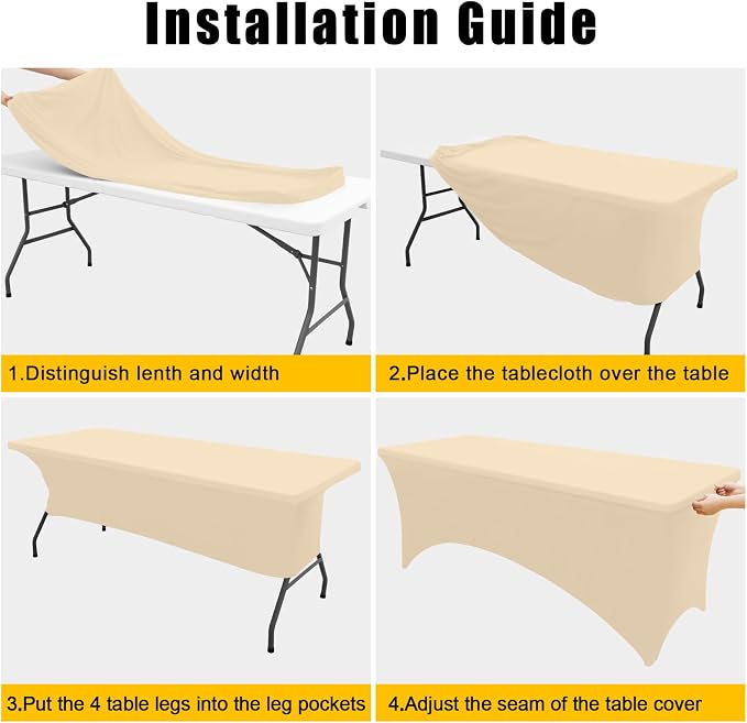 Smiry 2 Pack Spandex Table Cloth 6FT, Elastic Fitted Champagne Tablecloth - Image 4