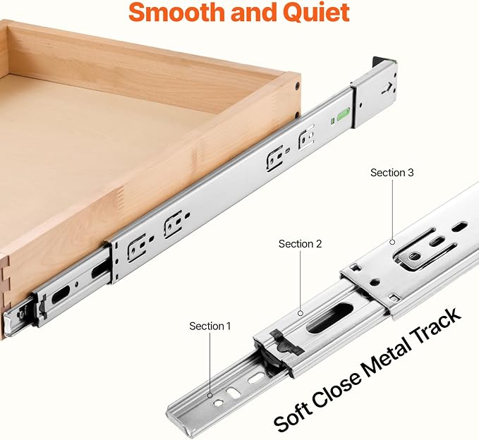 VEVOR Pull Out Cabinet Organizer, 14"W x 21"D Cabinet Drawer, Soft Close Slide out Shelf, Heavy-Duty Sliding Wood Drawer, Bottom Mount Size（14.5"W x 23"D）and Side Mount Size（15"W x 23"D） - Image 3