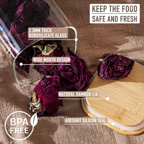 D2scrma 71oz Glass Square Storage Containers with Bamboo Lids Set of 3 (2100ml) Tall Food Storage Canisters Kitchen Jars for Pantry Organization Pasta, Penne, Macaroni, Lasagna, Fusilli - Image 3