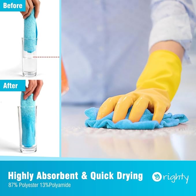 Orighty Microfiber Cleaning Cloth 5 Pack, Blue Cleaning Rags 12x11 inch - Image 3
