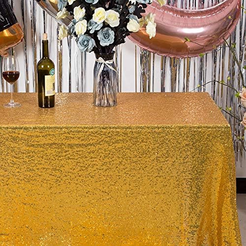 JYFLZQ Gold Sequin Tablecloth, Glitter Table Cover 90x132 Inch Rectangle - Image 2