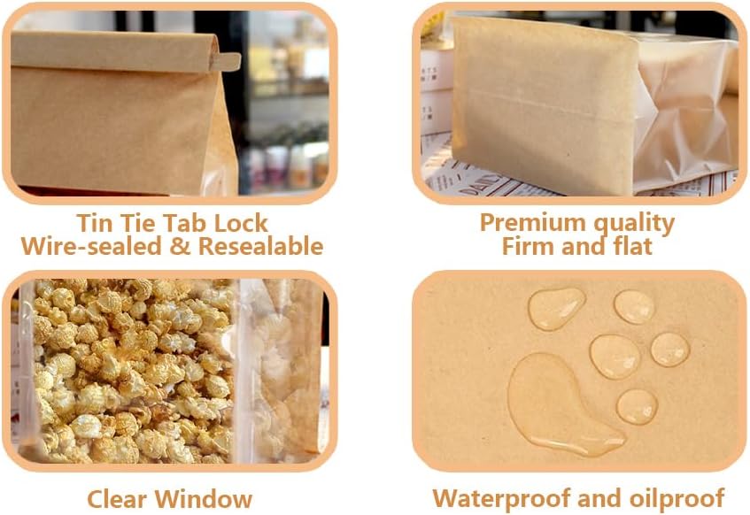 100PCS Bread Bags for Homemade Breads, 11x5.1x3.9 Inch Resealable Cookie Bags with Tin Tie Tab Lock, Paper Bakery Bag with Window for Packaging Bagels, Muffin, Scone, Brownie, Baked Goods Storage - Image 4