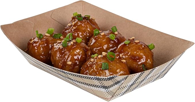 Restaurantware-Bio Tek 4 Ounce Paper Boats, 50 Disposable #25 Food Trays - PE Lining, Durable, Plaid Print Paper Food Baskets, For Concession Stands, Picnics, or Fairs by Restaurantware
