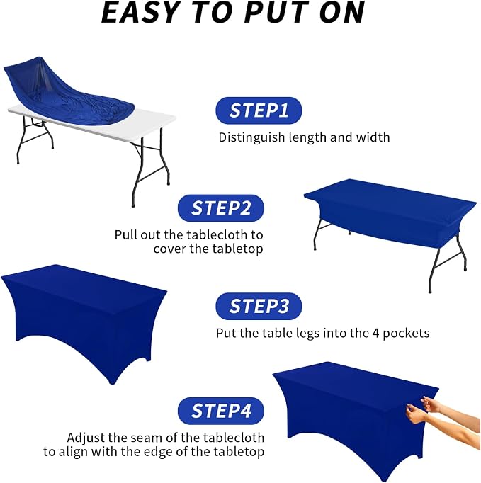 Fixwal 3 Pack 6FT Royal Blue Tablecloth Rectangle Spandex Table Cover - Image 4