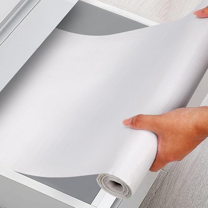 Shelf and Drawer Liner for Kitchen Cabinet, Non Adhesive Drawer Liner 11.8IN x 20FT, Non-Slip Thick Strong Grip Shelf Paper Liners, Waterproof Mats for Cupboard, Dresser, Pantry, White by CLENAT