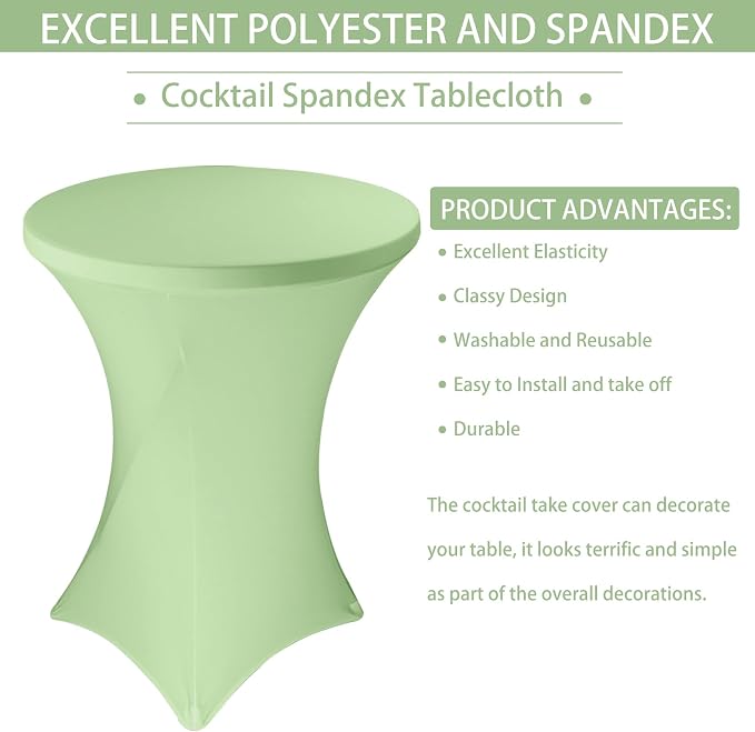 6 Pack Cocktail Spandex Tablecloth 32"x43" Sage Green Stretch Square Corners Cocktail Table Cover Fitted High Top Round Table for Bar Wedding Birthday Party Banquet - Image 4
