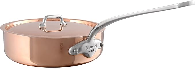 Mauviel M'Heritage 150 S 1.5mm Polished Copper & Stainless Steel Saute Pan With Lid and Cast Stainless Steel Handle, 5.9-qt, Made In France by Mauviel