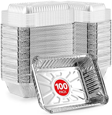 Stock Your Home 2 Lb Small Aluminum Pans with Lids (100 Pack) Foil Pan + Clear Plastic Lid, Disposable Cookware, Takeout Trays with Lids - To Go Disposable Food Containers for Restaurants & Catering by StockYourHome