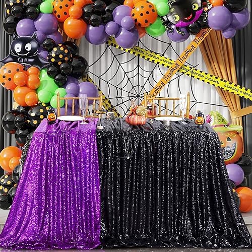 Black Party Decorations Sequin Tablecloth Glitter Overlay Drapes 90x90 Inch - Image 3