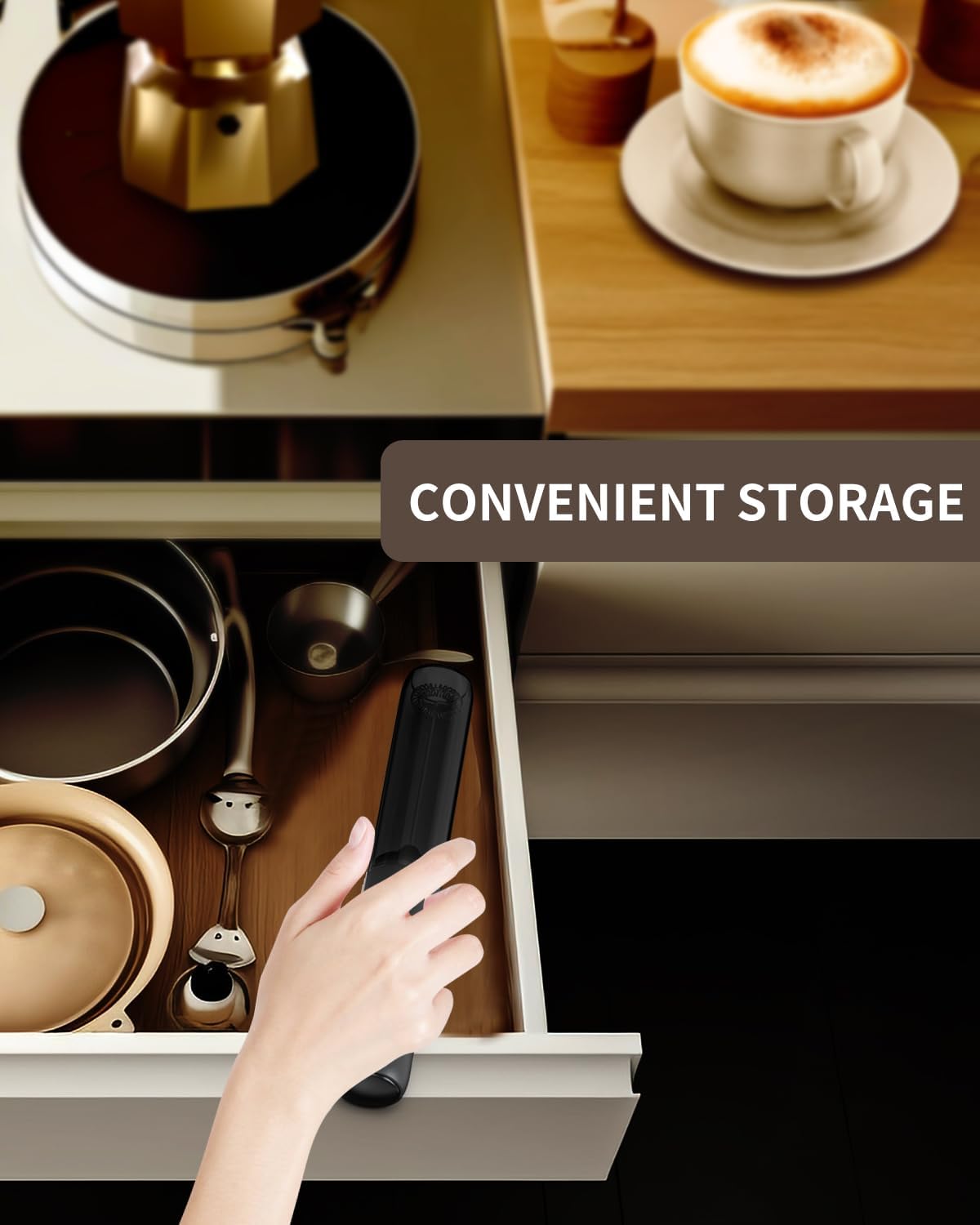 CIRCLE JOY Rechargeable Milk Frother Hanheld, Dual Spring Whisk Electric Coffee Frother, Portable Hand Frother Wand Drink Mixer for Matcha Lattes Cappuccino, Kitchen Gifts, Black