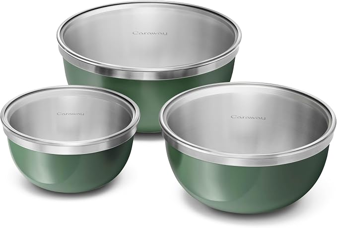 Caraway 6-Piece Stainless Steel Mixing Bowl Set with Glass Lids by Unknown