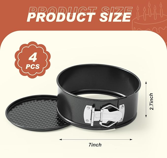 Funnymoom 4 Pcs 7 Inch Non Stick Springform Pan with Removable Bottom Carbon Steel Cheesecake Pan Round Springform Cake Mold with Stainless Steel Spring Buckles for Baking Kitchens Restaurant - Image 2