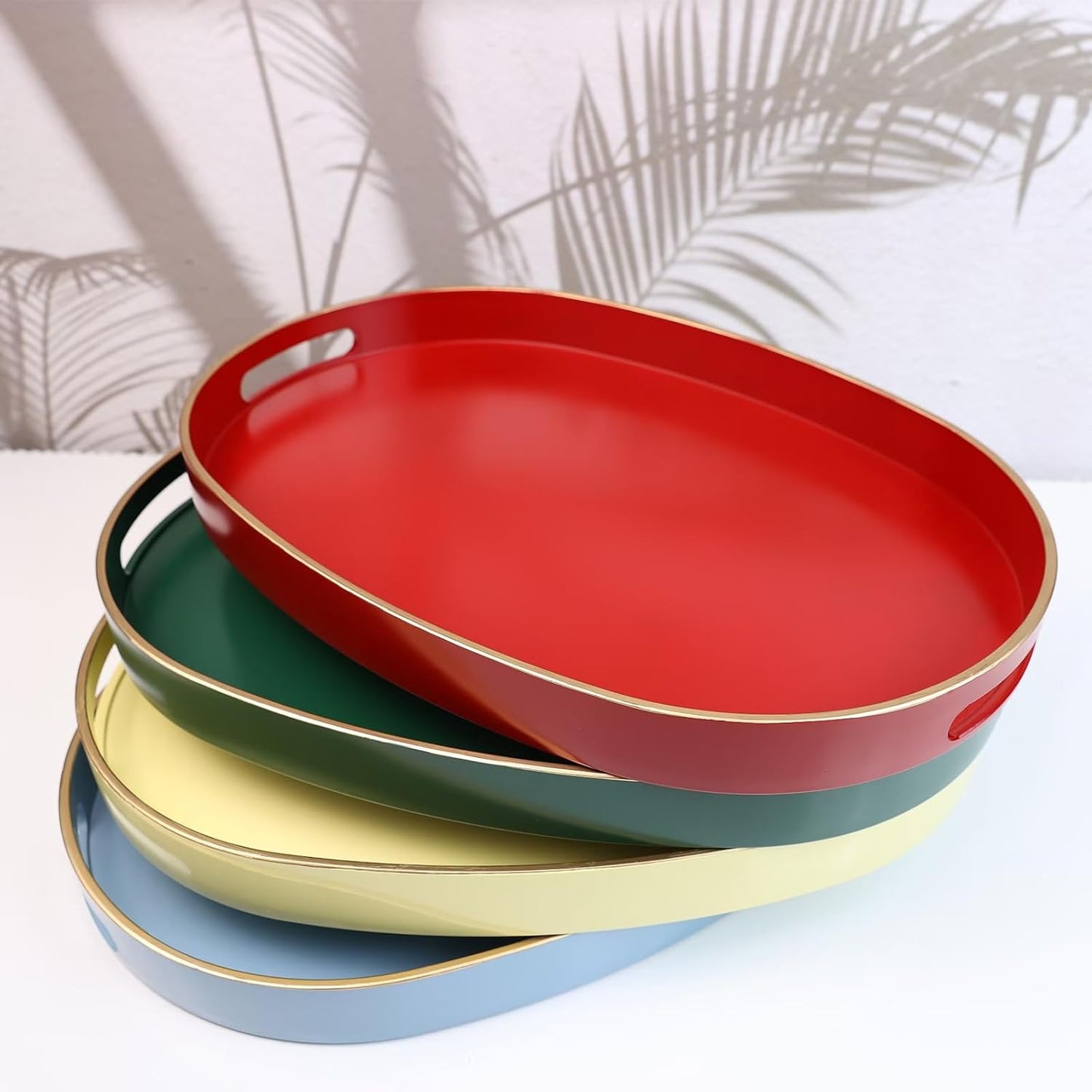 Spsyrine Blue Plastic Serving Tray for Ottoman, Coffee Table, Oval Decorative Tray for Entertaining, Outdoor, Living Room, Home Decor