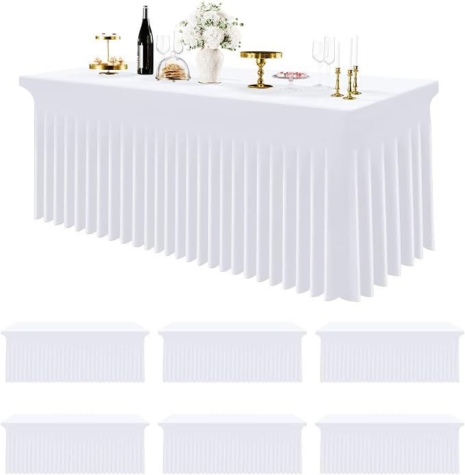 Smiry Spandex Tablecloth 6 Pack, Elastic Fitted Stretch Tablecloth for 4FT Rectangle Tables, Waterproof Washable Table Cover Skirt for Wedding, Banquet & Parties (White, 48Lx30Wx30H Inch) by Smiry