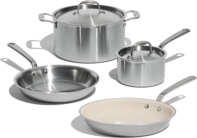 Made In Cookware - 6 Pc Stainless Steel Cookware Set - 5 ply Clad - Includes Frying Pans, Saucepan, and Stock Pot - Professional Cookware - Crafted in Italy - Induction Compatible by Unknown