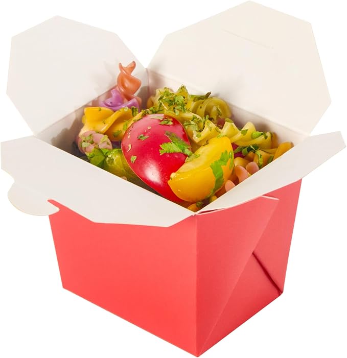 Restaurantware Chinese Take Out Boxes 200 Pack of 8 oz Grease-resistant Party Take Out Food Containers Disposable Stackable Asian Square Red Paper To Go Boxes For Restaurants - Image 2