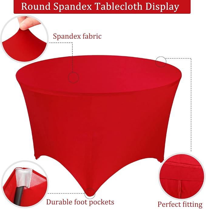 4 Pack 5FT Round Spandex Tablecloth 60" Round Elastic Table Cover Washable Wrinkle Resistant Fitted Table Cloth for Wedding Party Birthday Banquet Bar Events(Red) - Image 3