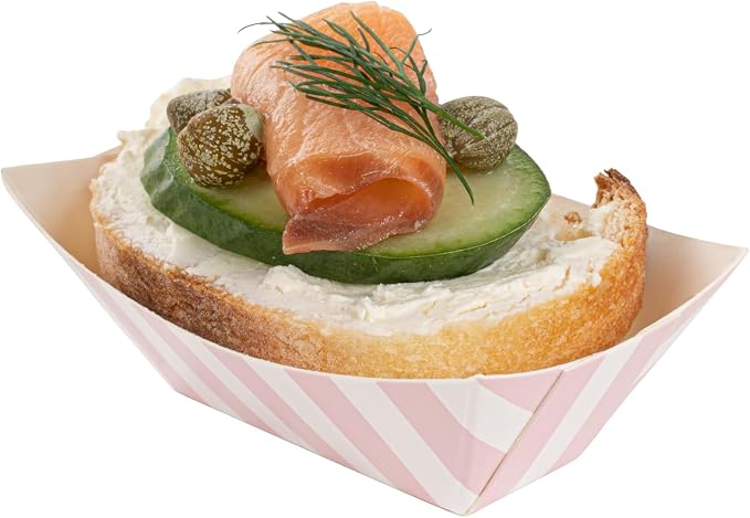 Restaurantware-Bio Tek 2 Ounce Food Trays, 400 Disposable Paper Food Trays - Heavy-Duty, Greaseproof, Pink And White Paper Boats, For Snacks, Appetizers, Or Treats, Use At Parties Or Carnivals - Image 8