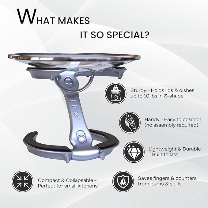 Trivae 4-in-1 Pot Lid Holder and Kitchen Trivet for Countertop – Durable Cast Aluminum Hot Pan Stand & Cake Display – Heat Resistant Silicone, Space Saving Foldable Design - Image 5