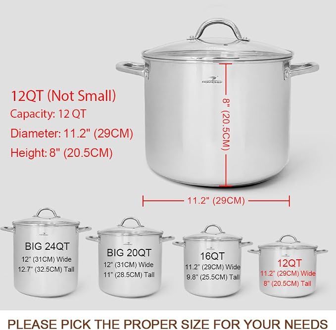 HOMICHEF 12 Quart LARGE Stock Pot with Glass Lid - NICKEL FREE Stainless Steel Healthy Cookware Stockpots with Lids 12 Quart - Mirror Polished Induction Pot - Commercial Grade Soup Cooking Pot - Image 4