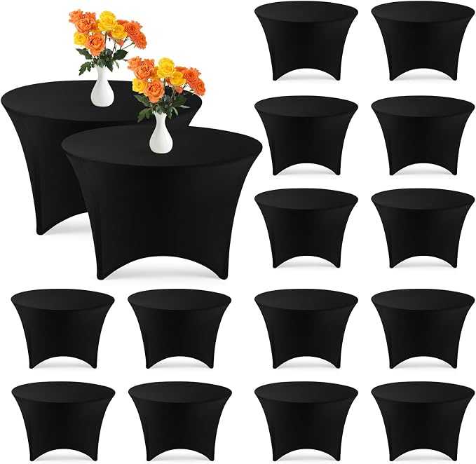 Peryiter 15 Pack Spandex Round Tablecloth Fitted Stretch Tablecloth Elastic Table Cover for Wedding Party Restaurant Banquet Cocktail and Halloween (Black,6 Ft,72inch) by Peryiter