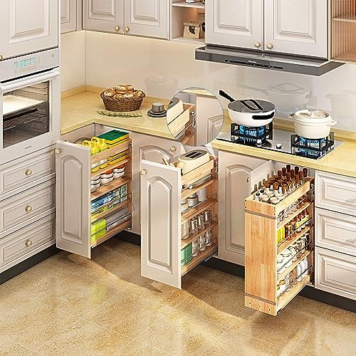 DINDON Pull Out Spice Rack Cabinet Organizer, (8" W x 21.9" D x 25.2" H) Multi-Use Soild Wood Pull Out Cabinet Organizer Slide Out Shelf Sliding Base Cabinet Storage Organization - Image 2