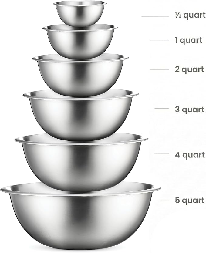 FineDine Stainless Steel Mixing Bowls Set, Dishwasher Safe, 6 Piece Metal Mixing Bowls For Kitchen, Nesting, Large, Small, Big Food Prep, Cooking, Baking (Pack of 2) - Image 2