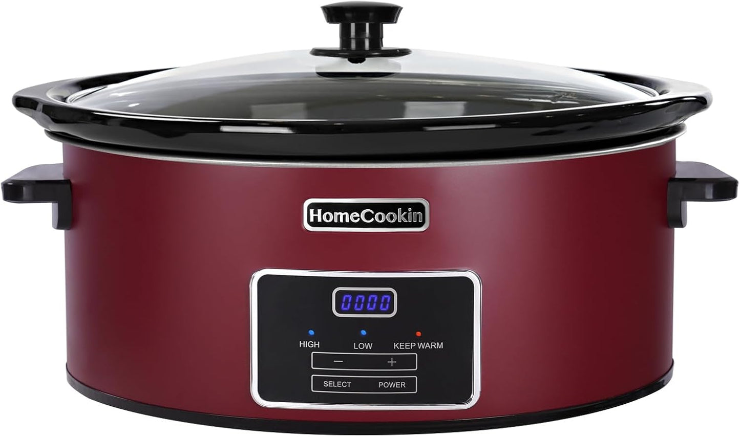 HOMECOOKIN 8 Quart Programmable Slow Cooker, Kitchen Appliances, Perfect Kitchen Small Appliance for Family Dinners, Red Stainless Steel