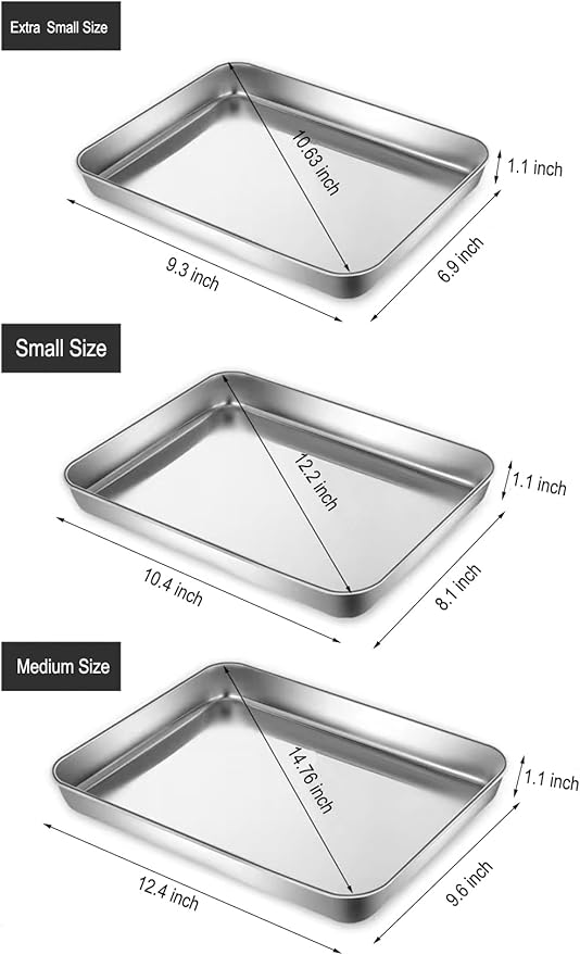 Extra Small Serving Tray in Bulk Stainless Steel 304 Little Tiny Baking Sheet Pans 9.3 x 6.9 x1.1Inch (Diagonal 10.63) Dishwasher Safe No Rust Reheat Food for 1~2 Person 12 Pack - Image 2