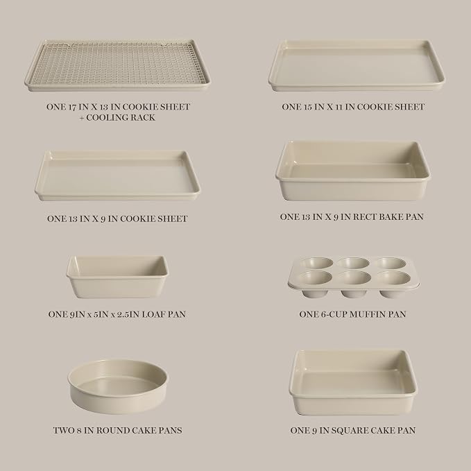 Martha Stewart Gallen 10 Piece Baking Pans Ceramic PFA Free Non Toxic Non Stick Bakeware Set - Taupe - Image 3