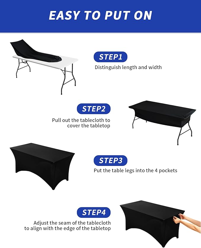 Fixwal 4 Pack 6FT Black Tablecloth Rectangle Spandex Fitted Table Cover - Image 5