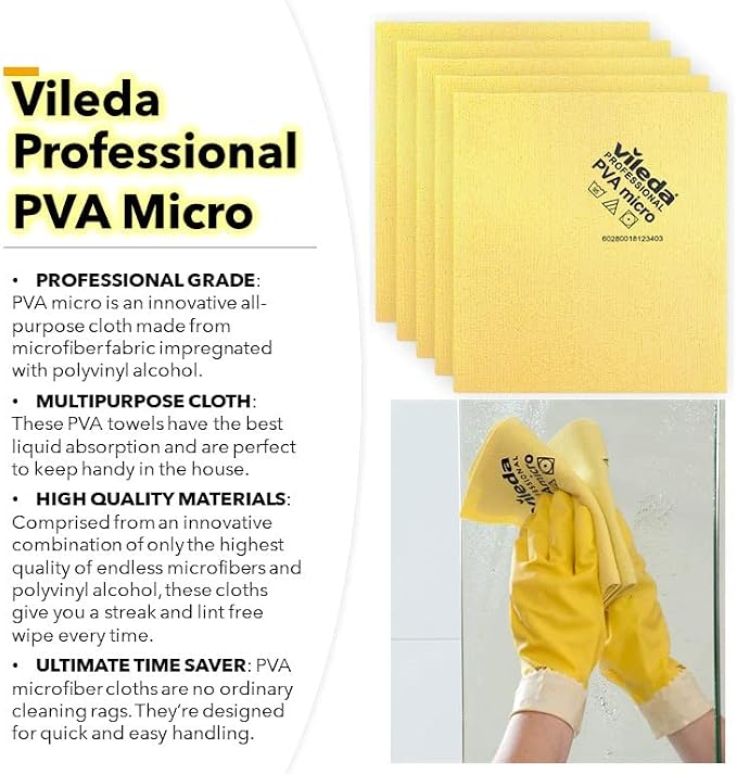 Vileda Professional | PVA Microfiber Cloth Yellow | All Purpose Cleaning Shammy | Shiny Streak Free Results | Synthetic Chamois Towel | Smooth & Absorbent Materials |Yellow 100 ct - Image 2