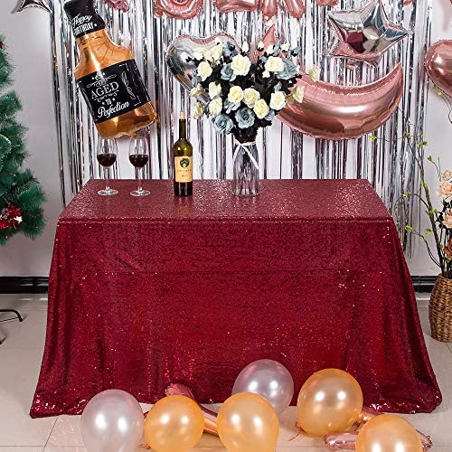 JYFLZQ Burgundy Sequin Tablecloth Glitter Table Cover 90x132 Inch Rectangle by JYFLZQ