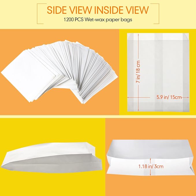 Zubebe 1200 Pcs Paper Sandwich Bags 7 x 6 x 1 Inch Wet Wax Glassine Paper Grease Resistant White Semi Translucent Bags for Bakery Cookies Candy Snacks French Fries - Image 2