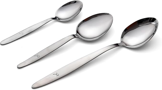 Chef Kunz Spoon |3-Pack| 18/10 Stainless Steel Solid Serving Spoon Set | Cooking Spoons for Basting, Plating, Quenelle (Extra Large Medium and Small, Kunz Regular spoon set (3 piece) - Image 3